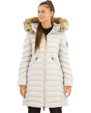 Superdry Mittellanger Fuji Steppmantel mit Kapuze aus Kunstfell Mondlicht Grau 38 - Natur