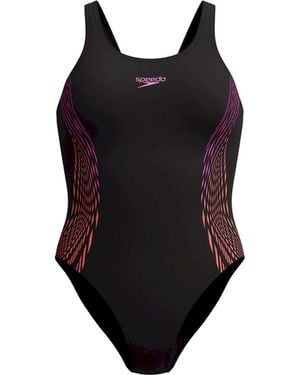 Speedo Placement Muscleback Swimsuit Swimming Costume Neon Violet Size 40" Approx Uk 18 - Black