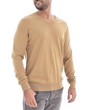 Calvin Klein Stacked Logo V-neck Jumper - Blue