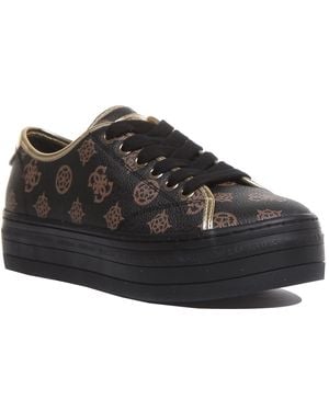 Guess Buddi 2 Active Platform Lace Up Trainers In Black Brown