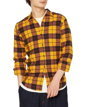 Amazon Essentials Camicia In Flanella Scozzese Con Bottoni A iche Lunghe Sagomata Uomo - Arancione