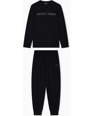 Emporio Armani Intimates Mega Logo Jogger Pajama Set - Blue