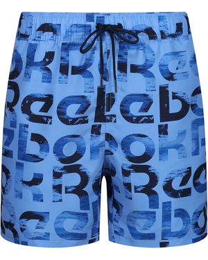 Reebok S Swim Shorts Mid Length In Blue Allover Brand Print