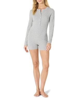 Amazon Essentials Ribbed Cotton Blend Long-sleeve Lounge Romper - Gray