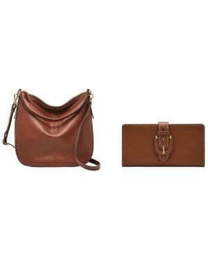 Fossil Jolie Sac en cuir marron et portefeuille Harwell