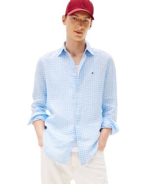 Tommy Hilfiger Long Sleeve Casual Linen Button Down Shirts In Regular Fit - Blue