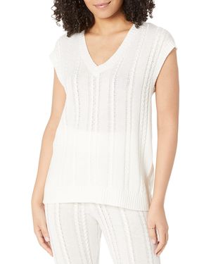 The Drop Frankie Loose Fit V-Neck Cable Vest Chalecos - Blanco