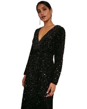 Dorothy Perkins Velvet Sequin Wrap Midi Dress - Black