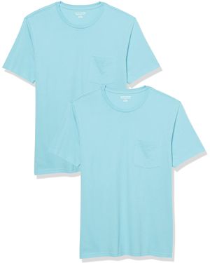 Amazon Essentials Maglietta Girocollo a iche Corte con Taschino Uomo - Blu