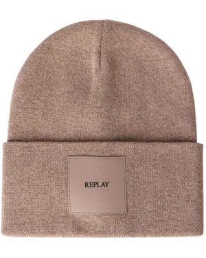Replay Strickmütze mit Logo - Braun