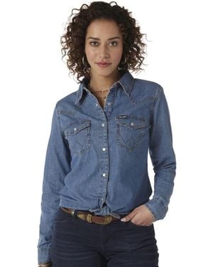 Wrangler Western Long Sleeve Denim Snap Shirt - Blue