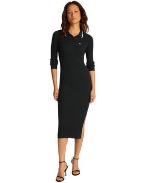 Tommy Hilfiger Donna Abito a Polo Midi Spacco sulla Gamba - Nero