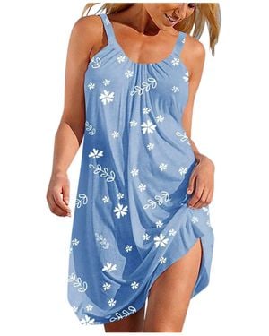 Superdry Lalaluka Summer Dress Strappy Dress Knee-length Print Loose Round Neck Spaghetti Sheath Dress Beach Dress Mini Dress Casual - Blue