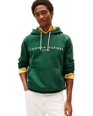 Tommy Hilfiger Medium Weight Fleece Hoodie Sweatshirt With Embroidered Logo - Green