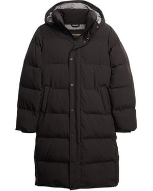 Superdry Longline Hooded Puffer Coat Jacket - Black
