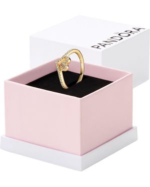 PANDORA Timeless Heart And Wishbone 14k Gold-plated Ring With Clear Cubic Zirconia - Pink