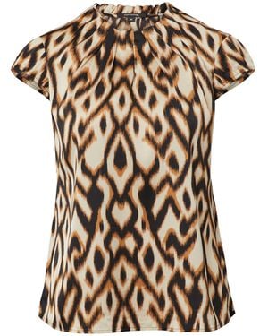 Comma, Gemusterte Satin-Bluse mit Raffung schwarz 46