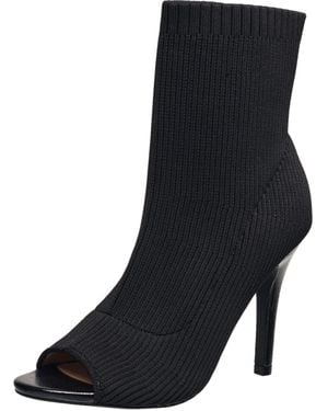 French Connection Meghan Peep Toe Booties Comfortable Work Fall Winter Pull On Fashion Shoes Heeled Boots For With Soft Knit Upper - Black