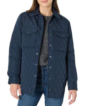 Amazon Essentials Chaqueta Acolchada Larga de Corte Holgado y con Cierre a Presión Mujer - Azul