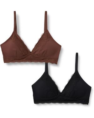 Amazon Essentials Bralette Aus Peachierter Mikrofaser Mit Spitzenbesatz Und V-Ausschnitt - Braun