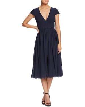 Dress the Population S Corey Cap Sleeve Plunge Neck Fit And Flare Knee Length Dress - Black