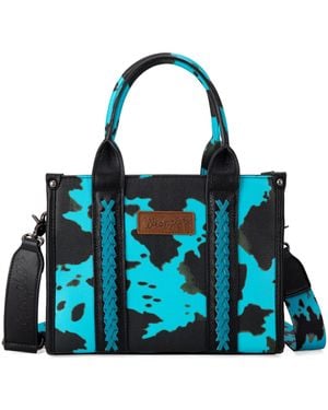 Wrangler Cow Print Tote Bag Handbags And Purses For Western Crossbody Bags For With Adjustable Strap - Blue