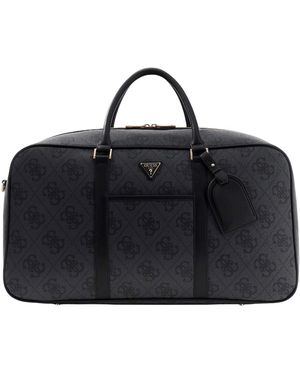 Guess Travel Bag Shoulder Bag Weekender Duffle Bag Coal Logo Dark Grey - Black