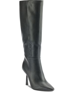 DKNY Nixie Solid Faux Leather Knee-High Boots - Black