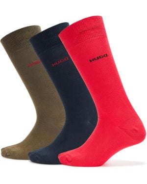 HUGO 3-pack Back Logo Solid Dress Socks - Red