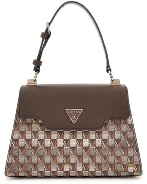 Guess G Wave Top Handle Flap Brown Logo - Bruin