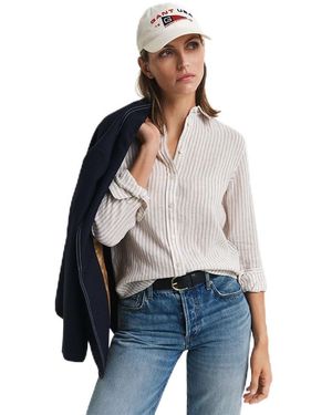 GANT REG Linen Striped Shirt Bluse - Schwarz