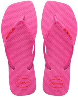 Havaianas Ladies Slim Square Logo Pop Up Square Toe Flip Flops - Pink
