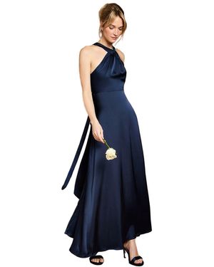Coast Honoured Petite Twist Halterneck Satin Maxi Bridesmaid Dress - Blue