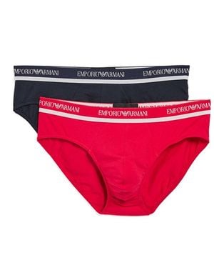 Emporio Armani Pack DE 2 Slips Basics Navy/Rouge Ceinture Bande ARGENTEE - Armani