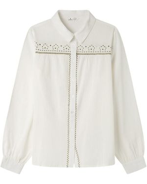 Springfield Nueva Camisa De Estructura con Bordado De Árboles - Blanco