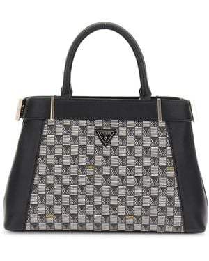 Guess G Wave Ii Satchel Bag Black Logo - Zwart