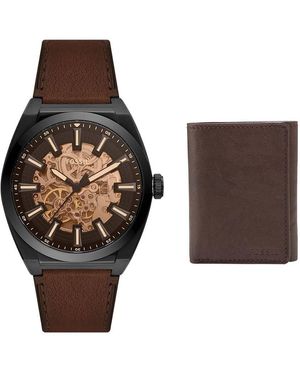 Fossil Orologio da Uomo Heritage in Pelle Marrone e Portafoglio Ingram