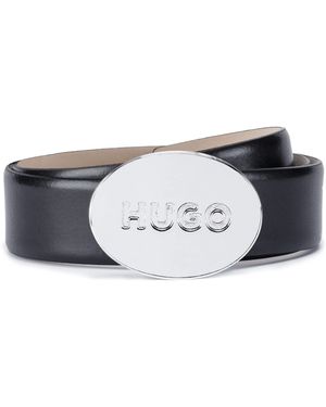 HUGO Gürtel aus italienischem Leder mit ovaler Logo-Koppelschließe - Weiß