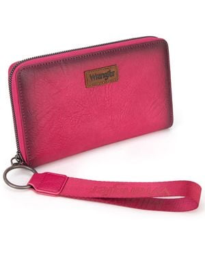 Wrangler Portafoglio da donna con cinturino da polso lungo porta carte di credito designer frizione grande capacità portafoglio per donne - Rosso