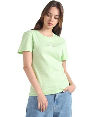 Calvin Klein Jeans MONOLOGO Slim Tee J20J222564 Top in Maglia a iche Corte - Verde