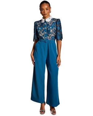 Coast Petite Lace Shirt Short Sleeve Jumpsuit - Blue