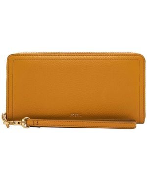 Fossil Logan Yellow Leather Zip Clutch Bag - Orange