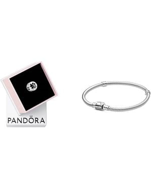 PANDORA Charm Kleeblatt Silber 797868 Schlangen-Gliederarmband mit Zylinder-Verschluss in Sterling-Silber Moments Collection - Mettallic