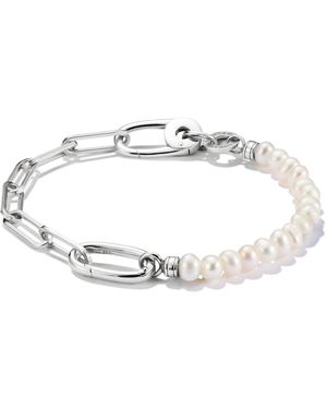 Thomas Sabo Bracciale in argento sterling 925 riciclato con catena Paperclip e perle d'acqua dolce - Metallizzato
