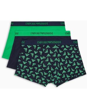 Emporio Armani Pure Cotton 3-Pack Trunks - Grün