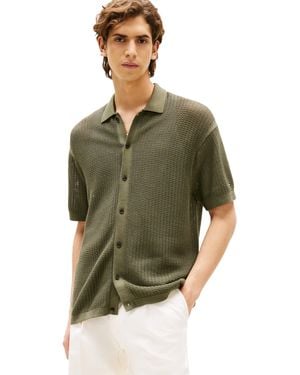 Tommy Hilfiger Structured Knit Short Sleeve Regular Fit Overshirt - Green