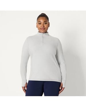 Amazon Essentials Supersoft Performance Langarm-Trainingsshirt mit Viertelreißverschluss - Weiß