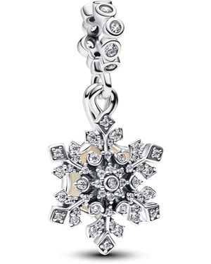 PANDORA Moments 794142C01 Breloque double flocon de neige irisé en argent sterling avec zircone et opale Compatible ME et Moments - Blanc