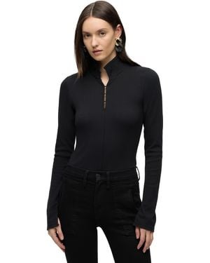 Hudson Jeans Long Sleeve Hook & Eye Bodysuit Top - Black