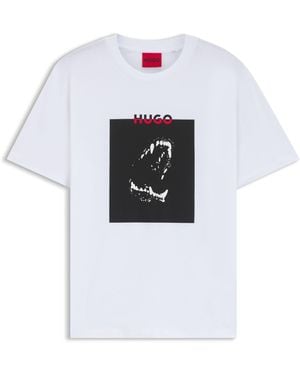 HUGO S Dobero Cotton-jersey T-shirt With Dobermann Print White